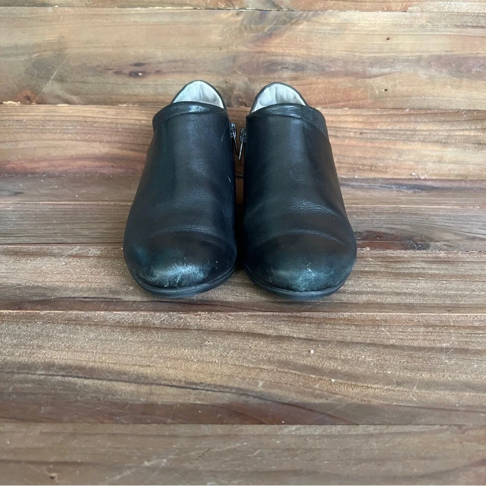 Ecco Leather Booties Zipper Black Wedge Ankle Boots Women's 6 (37)